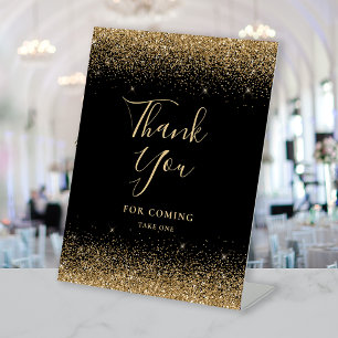 Elegant Black Gold Glitter Wedding Thank You Pedestal Sign