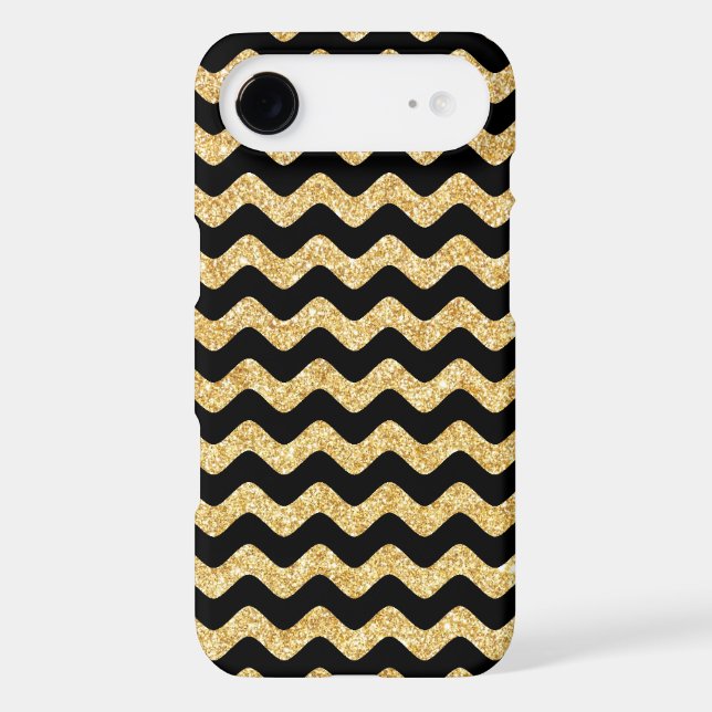 Elegant Black Gold Glitter Zigzag Chevron Pattern Case-Mate iPhone Case (Back)