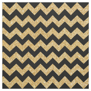 Elegant Black Gold Glitter Zigzag Chevron Pattern Fabric