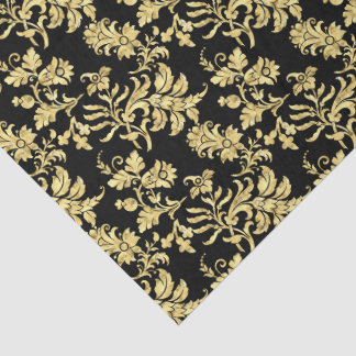 Elegant Black & Gold Gothic Floral Pattern Tissue Paper