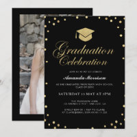 Elegant black & gold grad party invitation