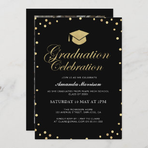 Elegant black & gold grad party invitation