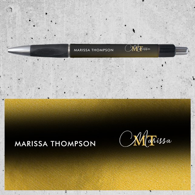 Elegant Black Gold Gradient Monogram Script Name (Elegant Black Gold Gradient Monogram Script Name Pen)