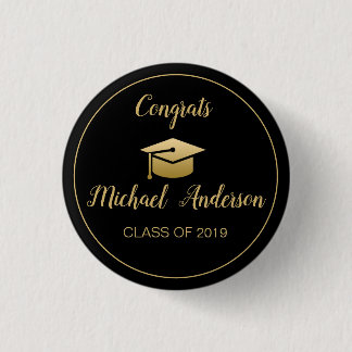 Elegant Black | Gold Graduate Cap Graduation Class 3 Cm Round Badge