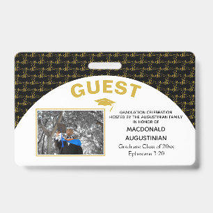 Elegant Black Gold Graduate Guest ID Badge