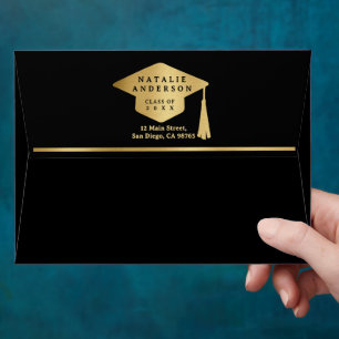 Elegant Black & Gold Graduate Hat Graduation Party Envelope