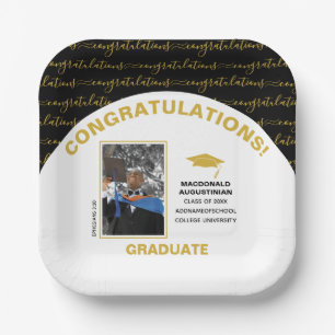 Elegant Black Gold Graduate Photo Paper Plate