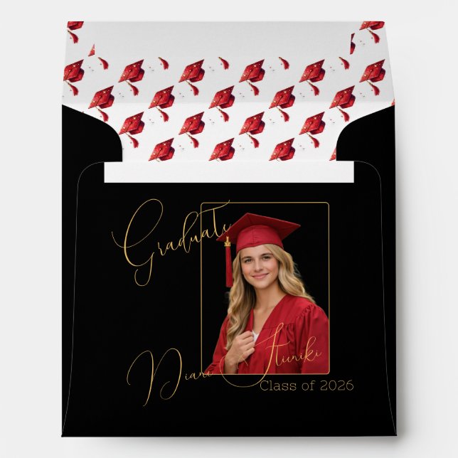 Elegant Black & Gold Graduation  Envelope (Back (Bottom))