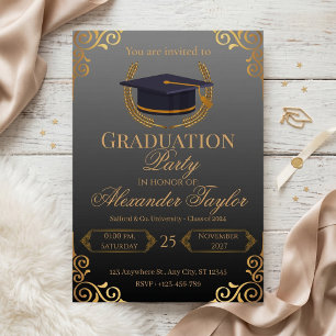 Elegant Black & Gold Graduation Invitation