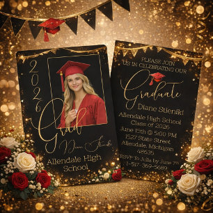 Elegant Black & Gold Graduation Invitation
