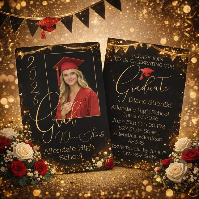 Elegant Black & Gold Graduation Invitation  (Creator Uploaded)