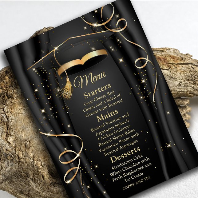 Elegant Black & Gold Graduation Invitation (Elegant Black & Gold Graduation Invitation #menu #zazzlemade #graduationdinner #blackandgoldmenu)