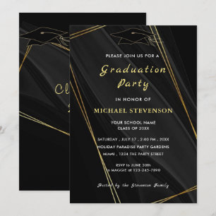 Elegant Black Gold Graduation Invitation Card