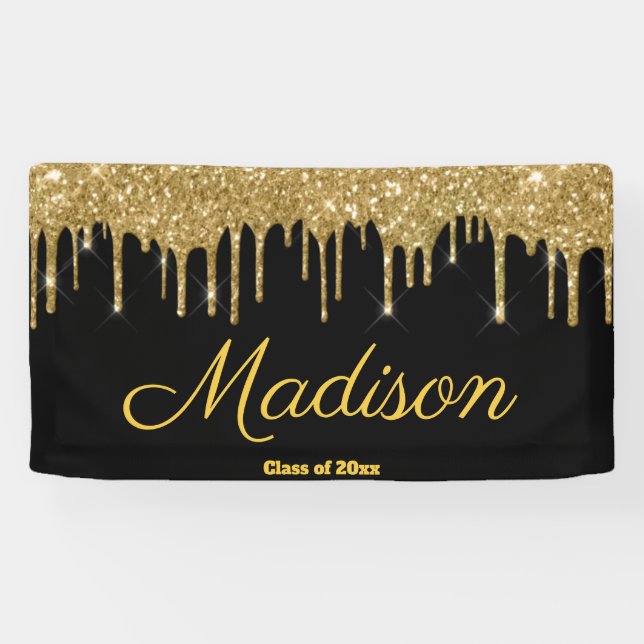 Elegant Black Gold Graduation Party Class of 2024 Banner (Horizontal)