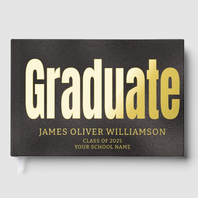 Elegant Black Gold Graduation Party Guest Book (Front)