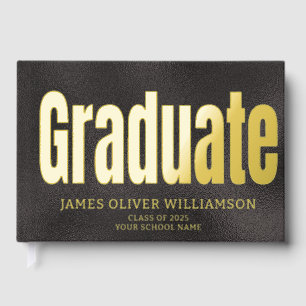 Elegant Black Gold Graduation Party Guest Guest Book