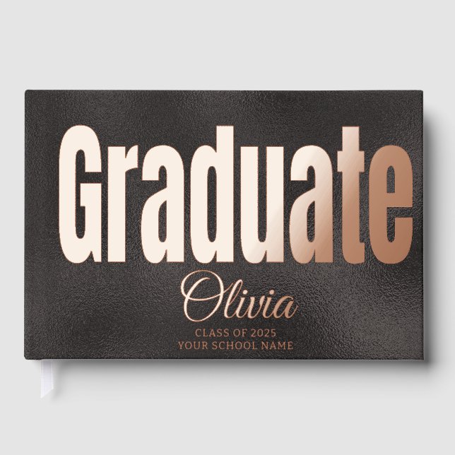 Elegant Black Gold Graduation Party Guest Guest Book (Front)