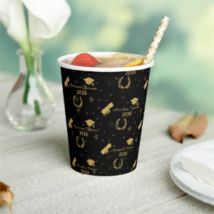 Elegant Black Gold Graduation Party Paper Cups