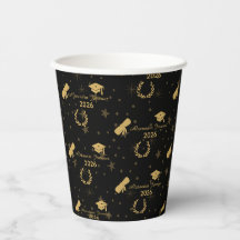 Elegant Black Gold Graduation Party Paper Cups