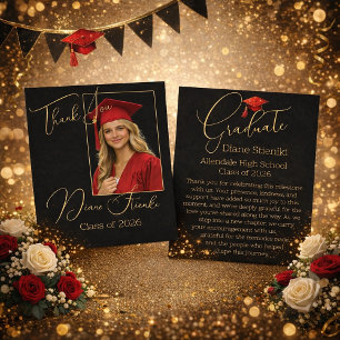 Elegant Black & Gold Graduation Thank You Card