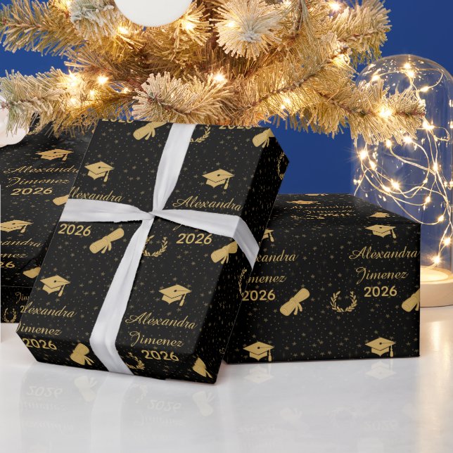 Elegant Black Gold Graduation Wrapping Paper (Holidays)
