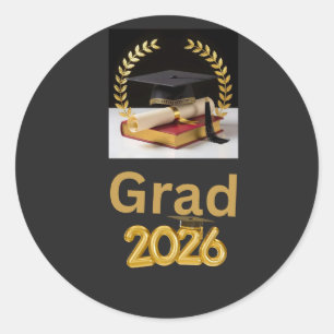 Elegant Black & Gold Graduationsticker  Class of 2 Classic Round Sticker