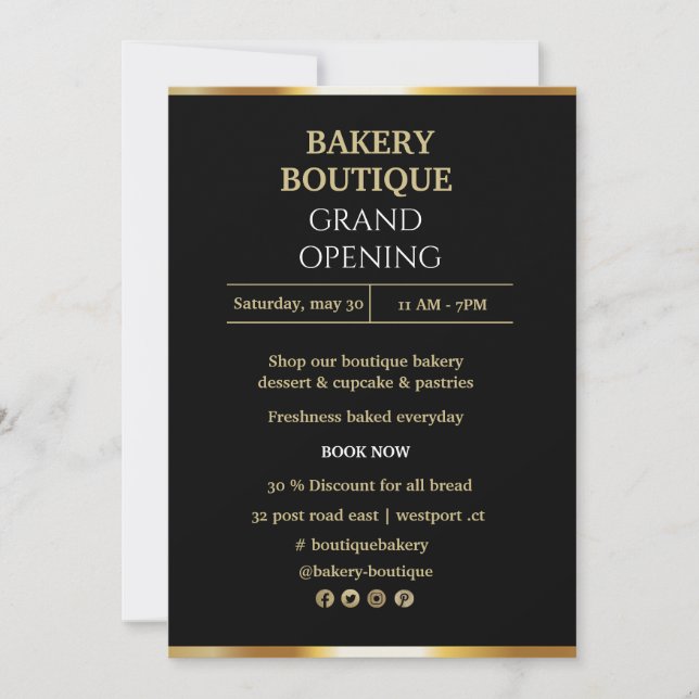 Elegant Black & Gold Grand Opening invitation  (Front)