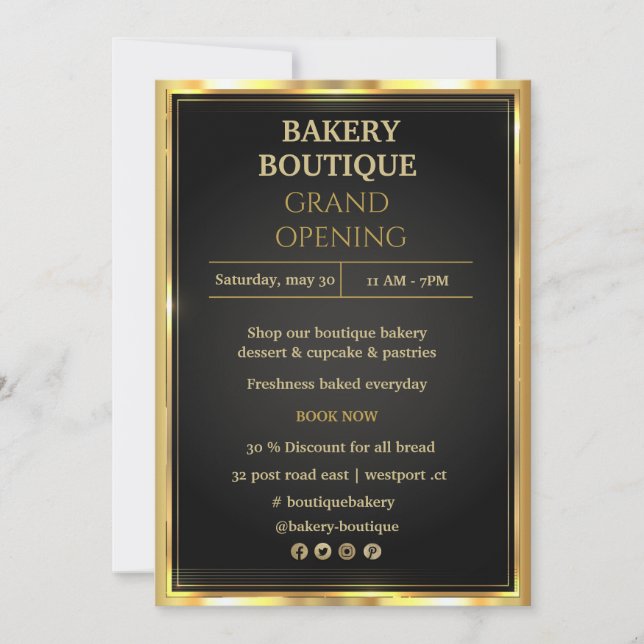 Elegant Black & Gold Grand Opening invitation Flye (Front)