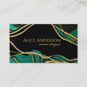 Elegant black gold green agate business card