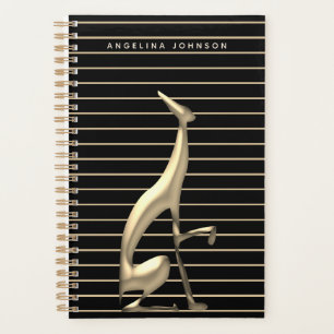 Elegant Black & Gold Greyhound Stripe Pattern Name Planner