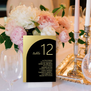 Elegant Black Gold Guest Name Wedding Table Number