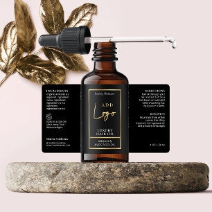 Elegant Black & Gold Hair Oil Dropper Bottle Label