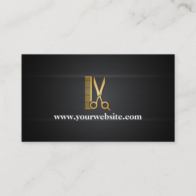 Elegant Black Gold Hair Salon (Personalise) Business Card (Front)