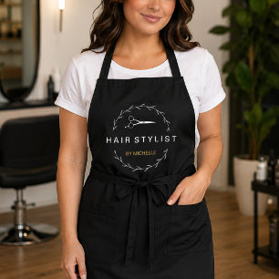 Elegant Black gold Hairstylist Salon Name Apron