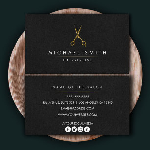 Elegant Black gold Hairstylist Scissor Minimalist  Business Card