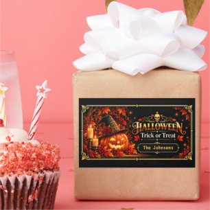 Elegant Black Gold Halloween Trick or Treat Gift B Rectangular Sticker