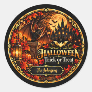 Elegant Black Gold Halloween Trick or Treat Gift Classic Round Sticker