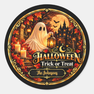 Elegant Black Gold Halloween Trick or Treat Gift Classic Round Sticker