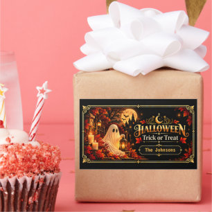 Elegant Black Gold Halloween Trick or Treat Gift Rectangular Sticker