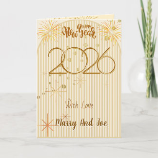 Elegant Black Gold Happy New Year 2026 Greeting Holiday Card