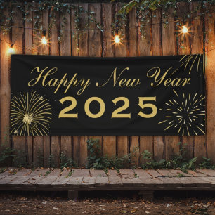 Elegant Black Gold Happy New Year 2027 Party Banne Banner