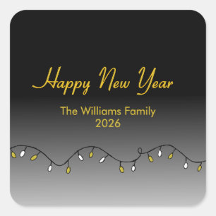 Elegant Black Gold Happy New Year's 2026 Square Sticker