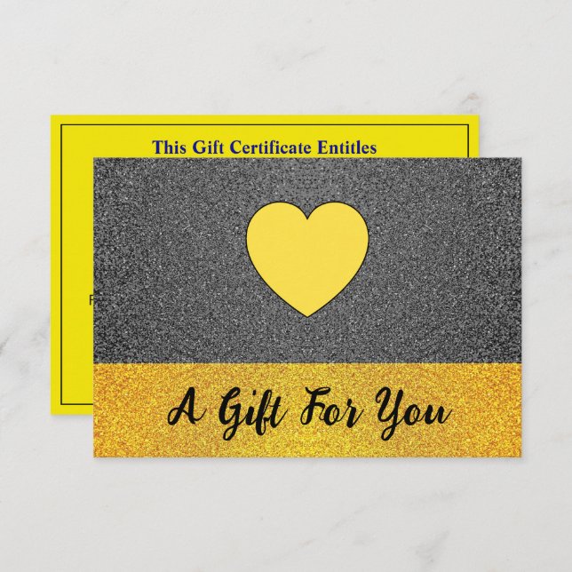 Elegant Black Gold Heart, Luxury Gift Certificate (Front/Back)