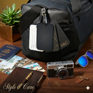 Elegant Black Gold Hexagonal Pattern Luggage Tag