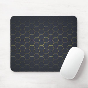 Elegant Black Gold Hexagonal Pattern Mouse Pad