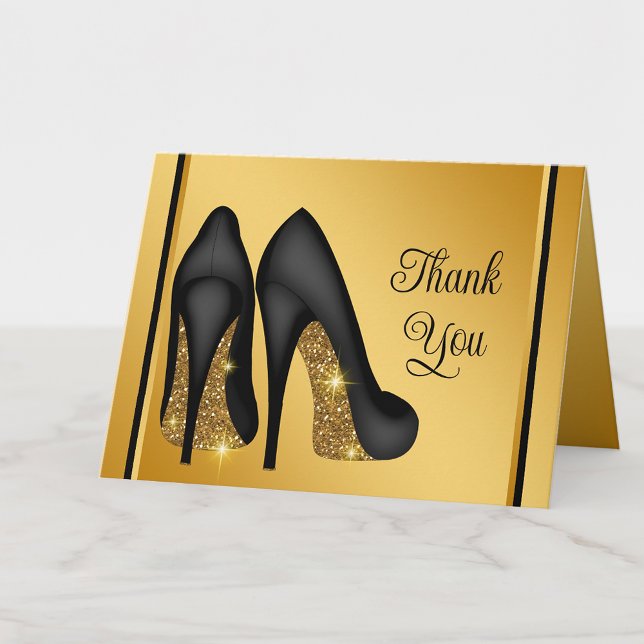 Elegant Black Gold High Heel Shoe Thank You (Add your message or leave blank for your handwritten message.)