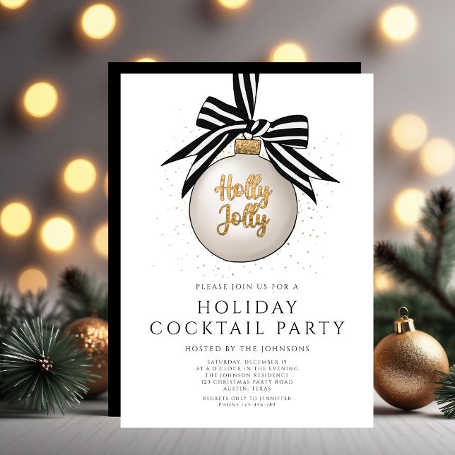 Elegant Black Gold Holiday Cocktail Party Invitation (Elegant Black White Gold Holiday Cocktail Party Invitation)