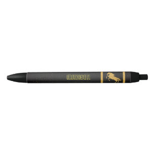 Elegant Black Gold Horse personalised School Black Ink Pen