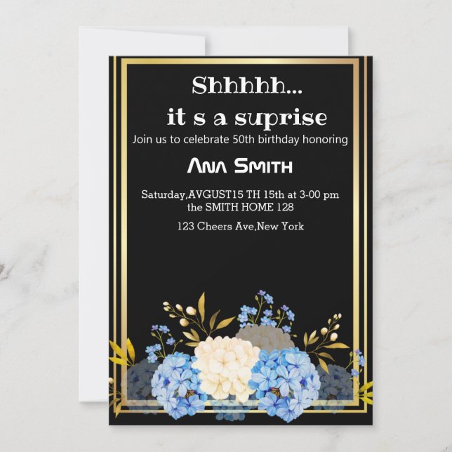 ELEGANT BLACK GOLD INVITATION SURPRISE (Front)