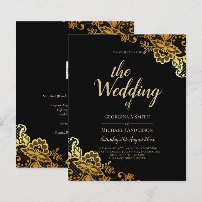 Elegant Black Gold Lace Modern Wedding  (Front/Back)